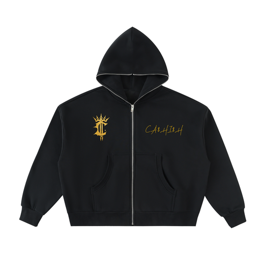 Fleeced Full-Zip Boxy Hoodie