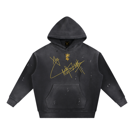 Vintage Washed Frayed Fleece Hoodie